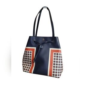 Tory Burch Navy and Red Geometric Shoulder Bag